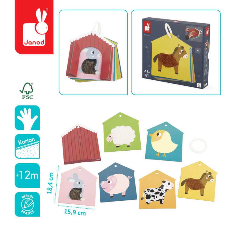 Karty sensoryczne Farma 7 elementów 12 m+ / Janod