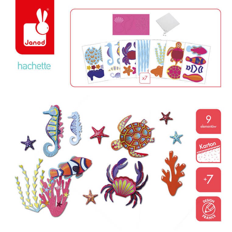 Zestaw kreatywny: 4 zwierzęta morskie z papieru 3D 7+/ Janod