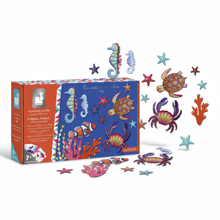 Zestaw kreatywny: 4 zwierzęta morskie z papieru 3D 7+/ Janod