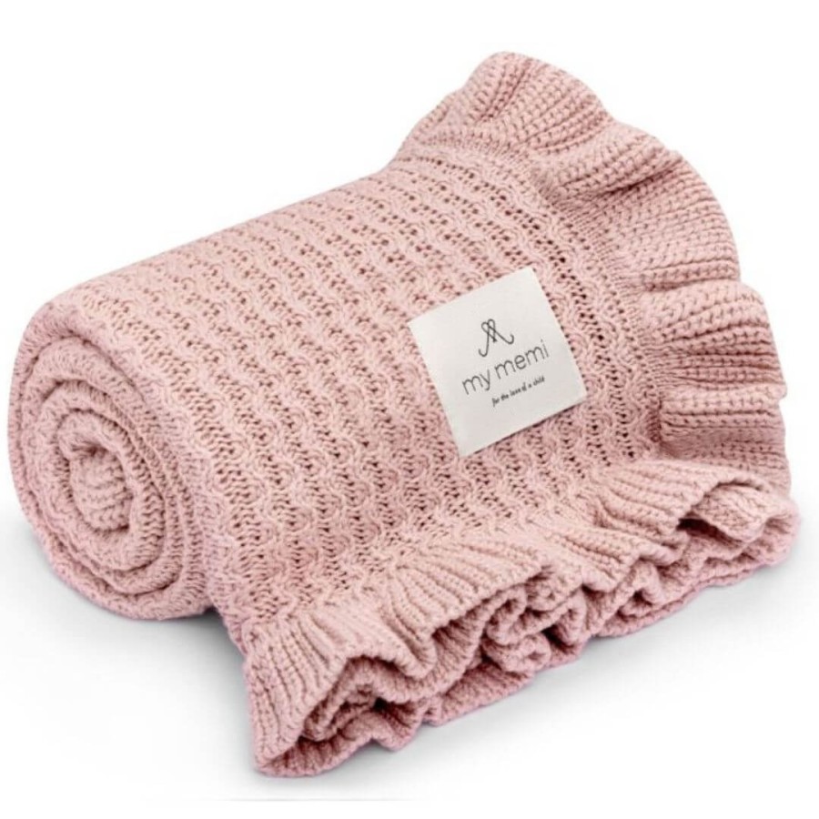 Kocyk bambusowy z falbanką 85x105 powder pink /My Memi