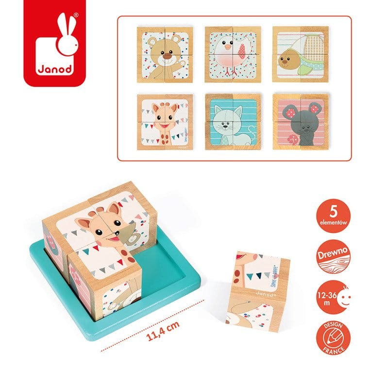 Klocki drewniane Puzzle 6w1 Żyrafka Sophie / Janod