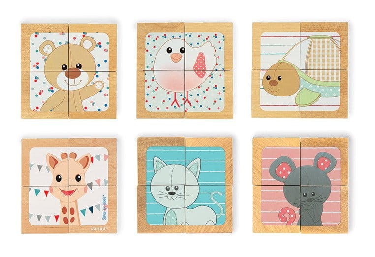Klocki drewniane Puzzle 6w1 Żyrafka Sophie / Janod