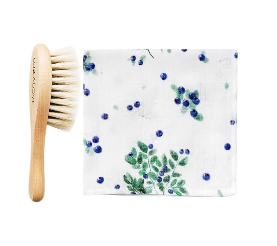 Miękka szczotka z koziego włosia z myjką muślinową Jagódki / Lullalove