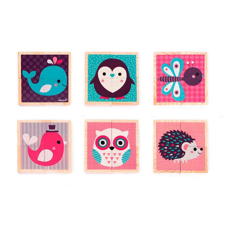 Klocki drewniane Puzzle 6w1 Zwierzątka / Janod