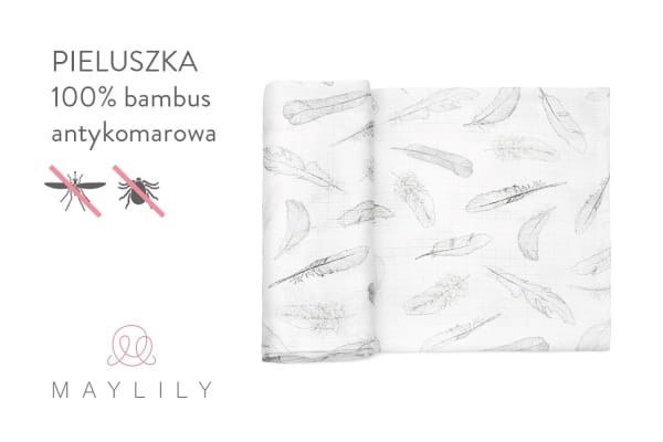 Antykomarowa pieluszka bambusowa Srebrne Piórka / Maylily