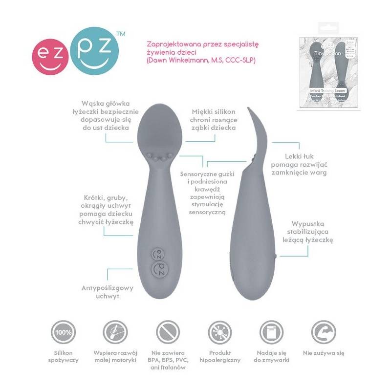 Silikonowa łyżeczka Tiny Spoon 2 szt. pastelowy szary / EZPZ