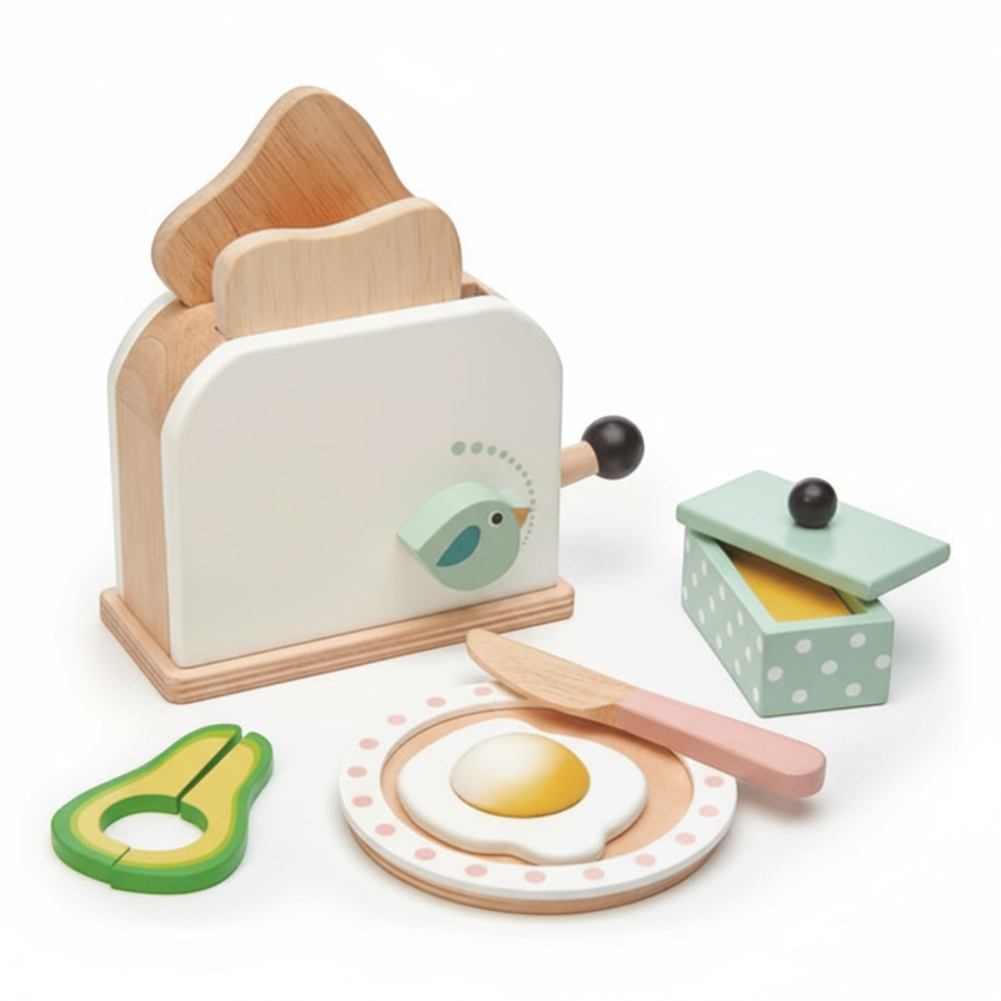 Drewniany toster z zestawem śniadaniowym, Mini Chef / Tender Leaf Toys
