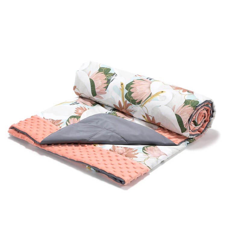 Koc piknikowy z kieszonką, mata do zabawy XXL 180x190 - HERON IN PINK LOTUS, PAPAYA / La Millou