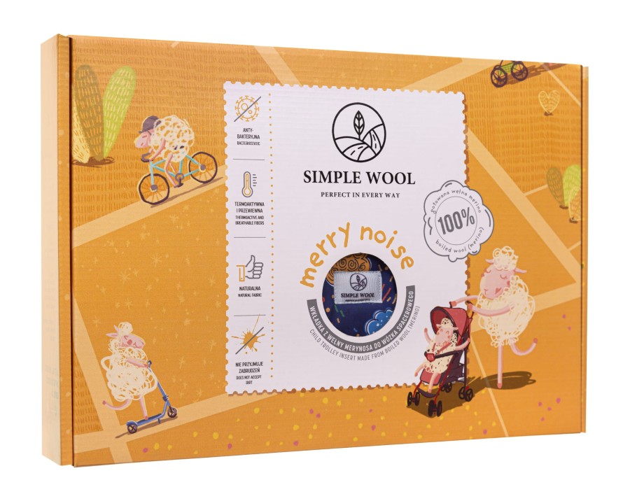 Wkładka do wózka spacerowego z wełny merino - niebieskie owce / Simple Wool