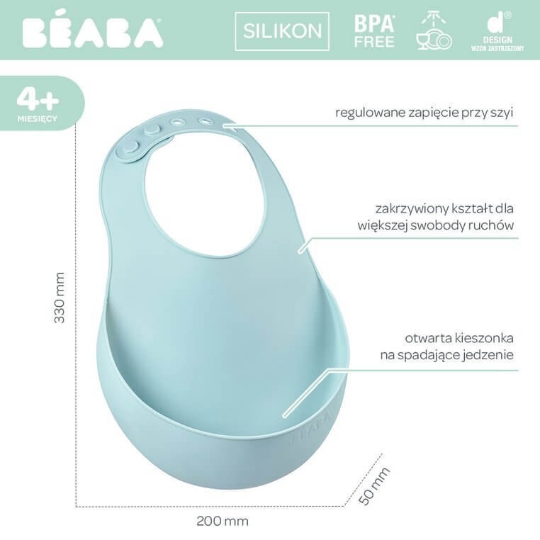 Śliniak silikonowy z kieszonką airy green / Beaba