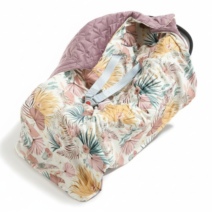 Kocyk do fotelika samochodowego - BOHO PALMS LIGHT - VELVET FRENCH LAVENDER / La Millou