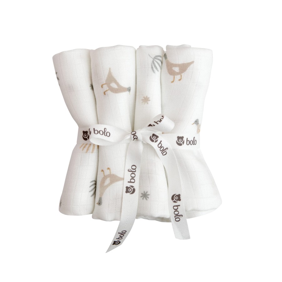 4pak pieluszek muślinowych 43x43cm – kaczuszki i roślinki / Bolo