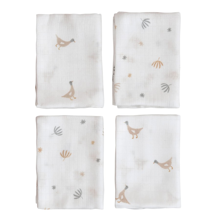 4pak pieluszek muślinowych 43x43cm – kaczuszki i roślinki / Bolo