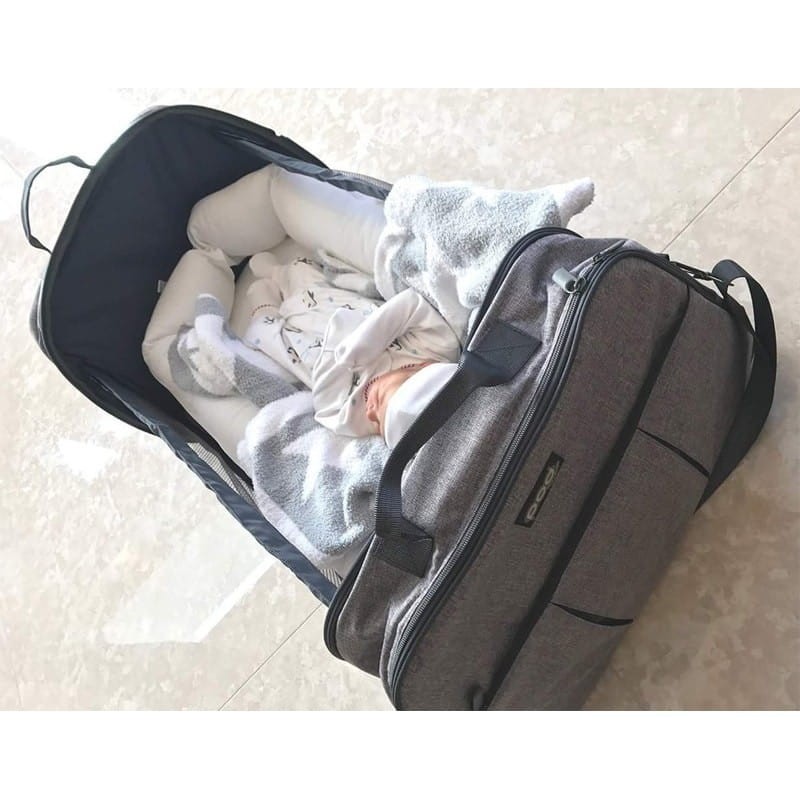 Bizzi Growin Pod Grey Linen - wielofunkcyjna torba łóżeczko turystyczne dla Niemowląt