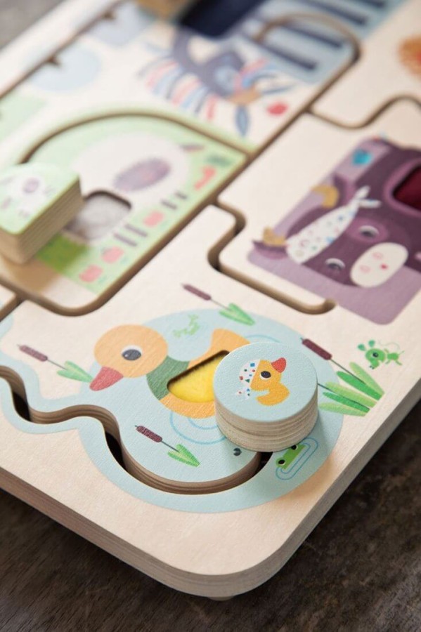 Drewniana tablica labirynt sensoryczny Farma 18 m+ / LILLIPUTIENS