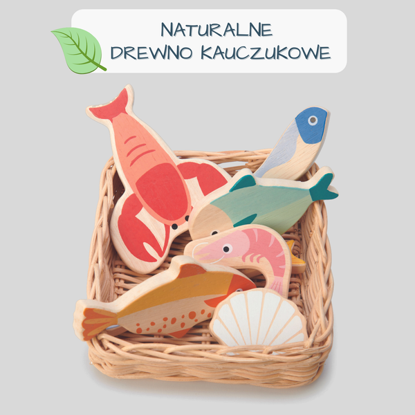 Wiklinowy koszyk z rybami i owocami morza / Tender Leaf Toys