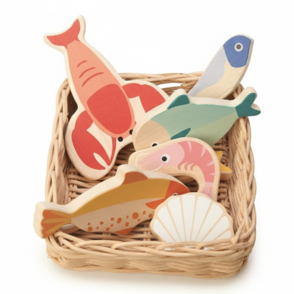 Wiklinowy koszyk z rybami i owocami morza / Tender Leaf Toys