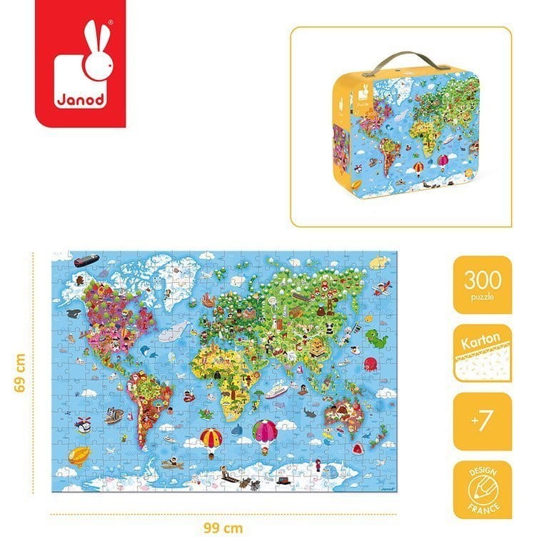 Puzzle w walizce Ogromna mapa świata 300 elementów 7+ / Janod