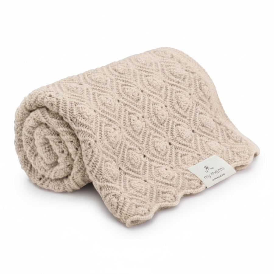 Kocyk ze 100% wełny merino powder beige Pearl - premium collection / My Memi