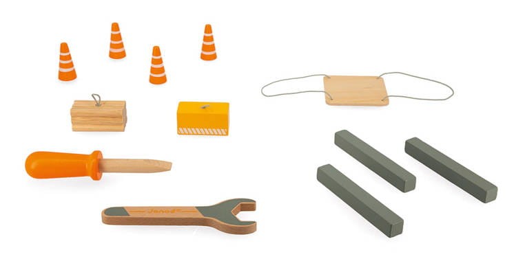 Duży drewniany dźwig do składania z narzędziami 3+ / Janod J06468