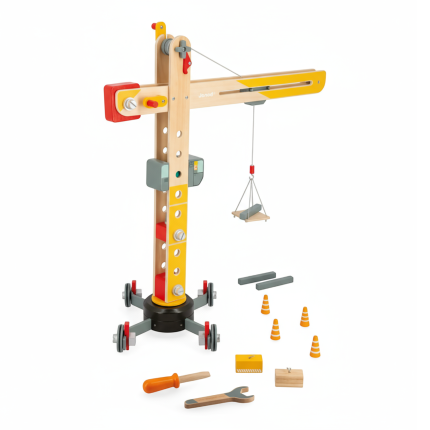 Duży drewniany dźwig do składania z narzędziami 3+ / Janod J06468