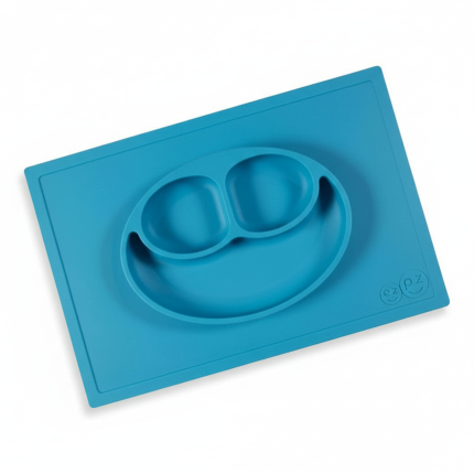 Silikonowy talerzyk z podkładką 2w1 Happy Mat niebieski / EZPZ