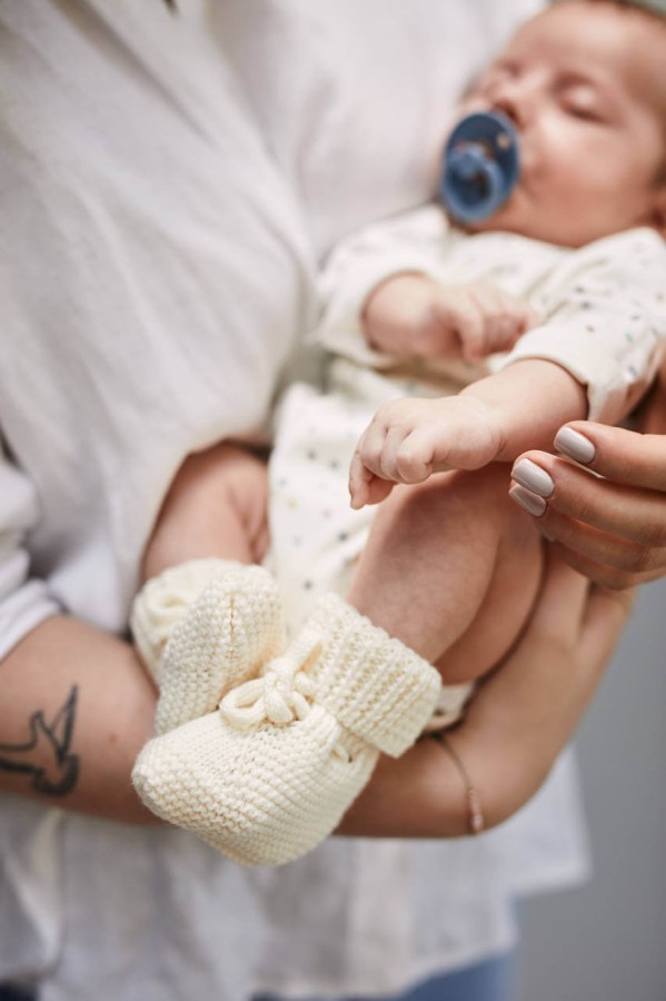 Buciki niemowlęce merino - cream / Pink no More