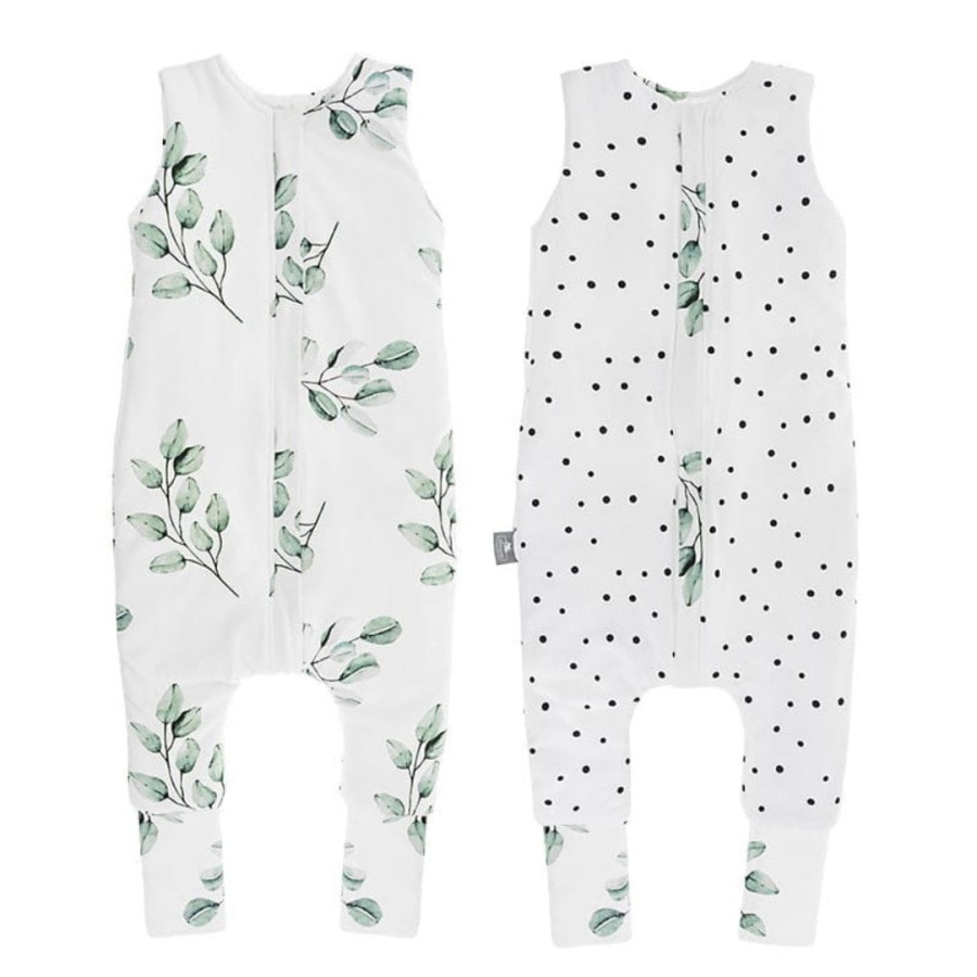 Dwustronny śpiworek z nóżkami - Eukaliptus-Czarne kropki / Sleepee