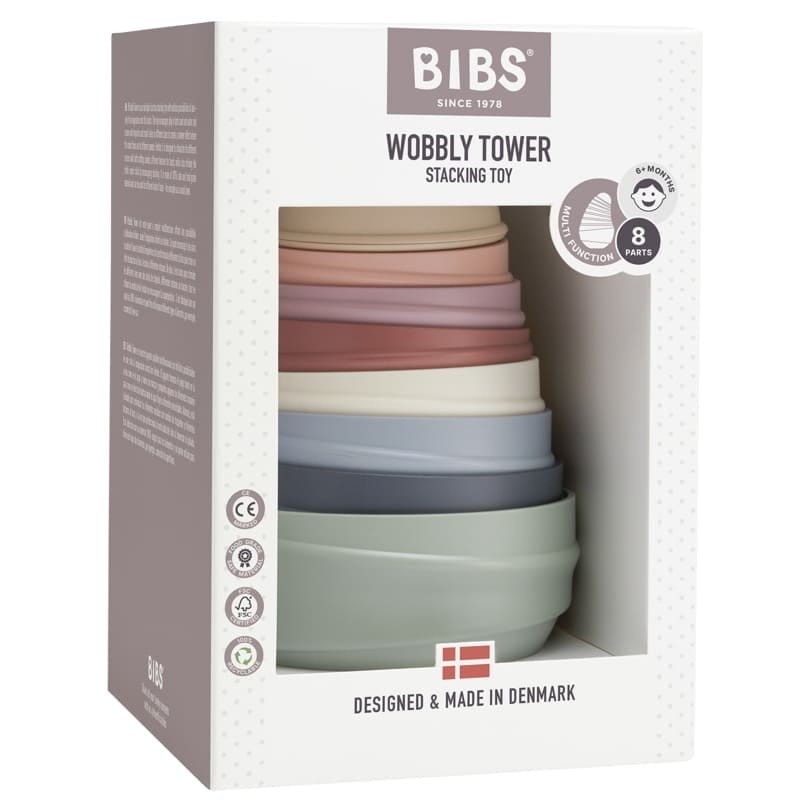 Wieża dwustronna z grzechotką Wobbly Tower - Pastel Rainbow / BIBS
