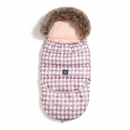 Zimowy śpiworek do wózka ortalion COMBO - PRINCESS CHESSBOARD, POWDER PINK / La Millou
