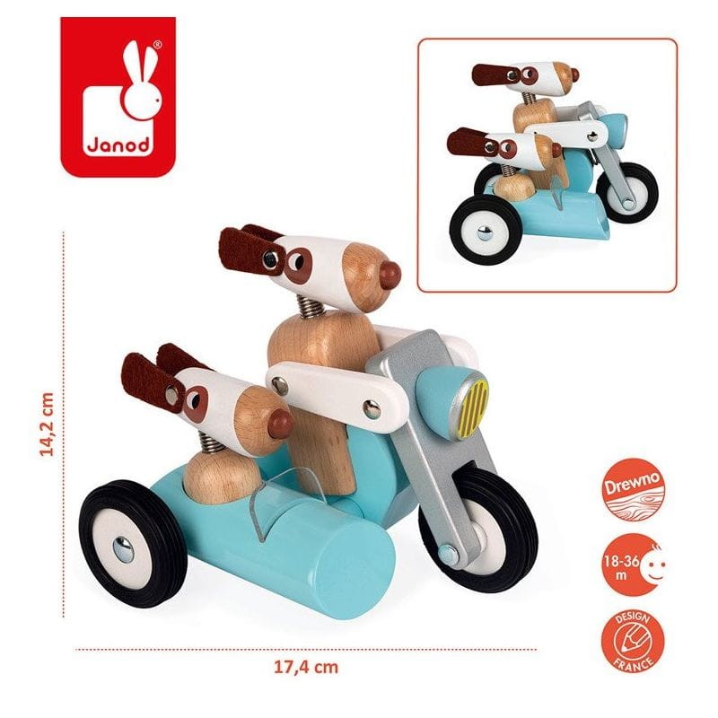 Drewniany motocykl z bocznym wózkiem w stylu retro Spirit Philip / Janod