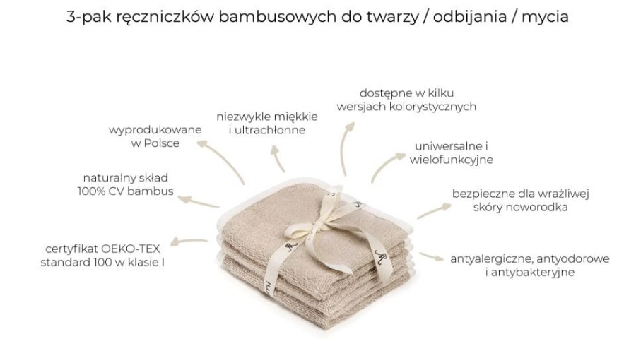 3-pak ręczniczków bambusowych do twarzy, odbijania, mycia BEIGE / My Memi