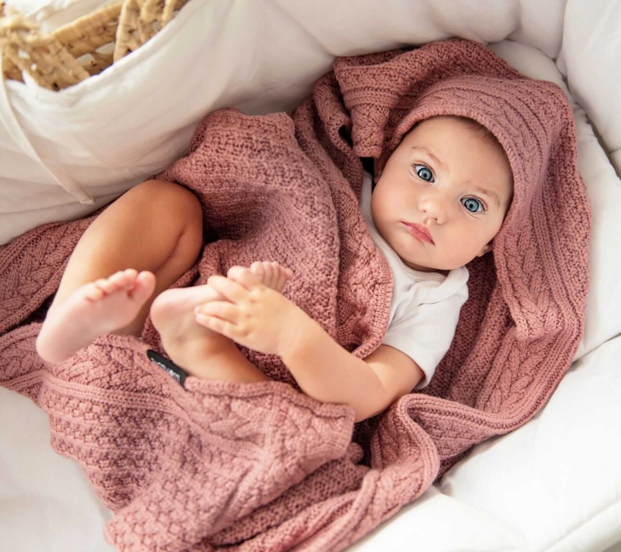 Kocyk z wełny merino - ciasteczko w kolorze piwonii PREMIUM / Lullalove