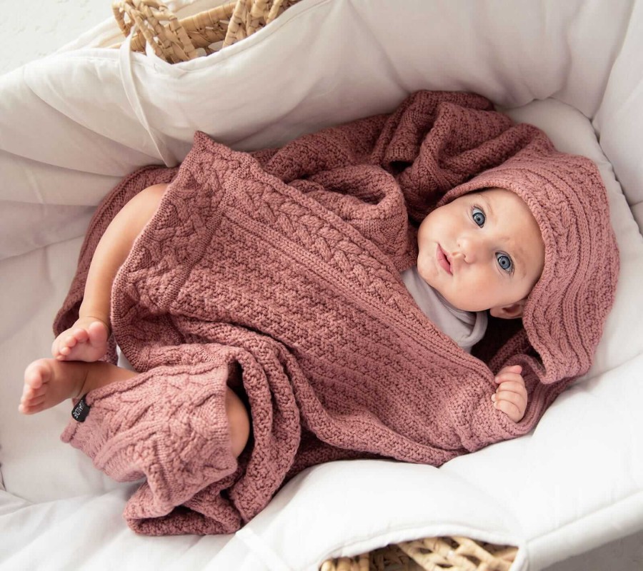 Kocyk z wełny merino - ciasteczko w kolorze piwonii PREMIUM / Lullalove