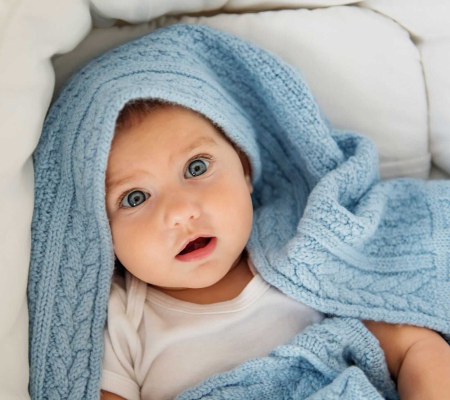 Kocyk z wełny merino - niebieskie ciasteczko PREMIUM / Lullalove