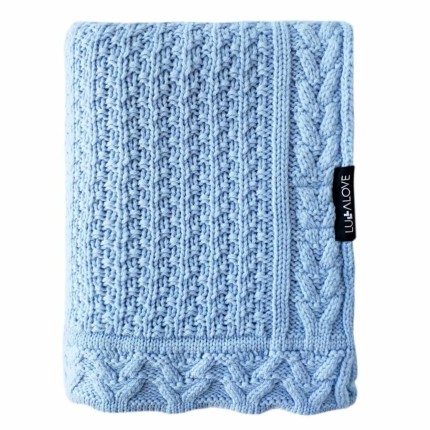 Kocyk z wełny merino - niebieskie ciasteczko PREMIUM / Lullalove