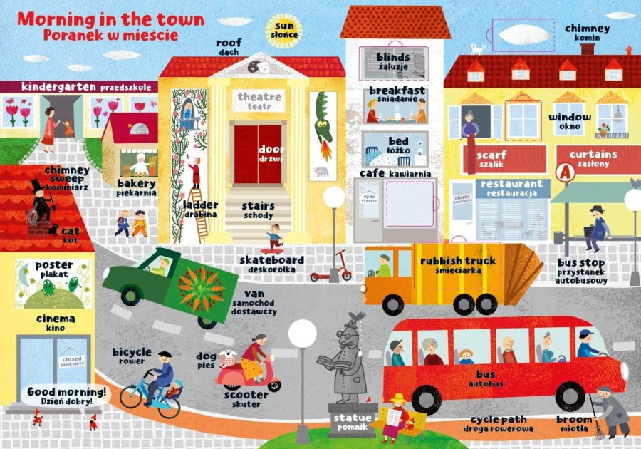 W mieście. Moja pierwsza encyklopedia polsko-angielska z okienkami / Nasza Księgarnia