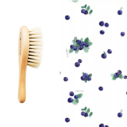 Miękka szczotka z koziego włosia z myjką muślinową Jagódki / Lullalove