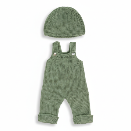 Dzianinowy zestaw dla lalki 38cm – Kombinezon i czapka beanie Miniland
