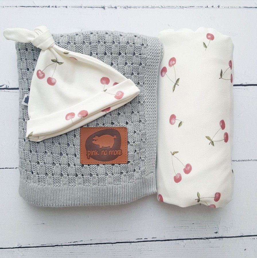 Czapka WISIENKI & BIAŁY 0-3 miesiące DWUPAK / PINK NO MORE