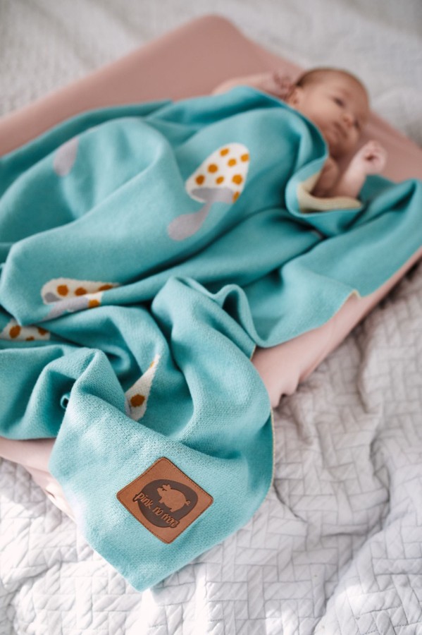 Kocyk dziany SMILE turquoise/ Pink no More