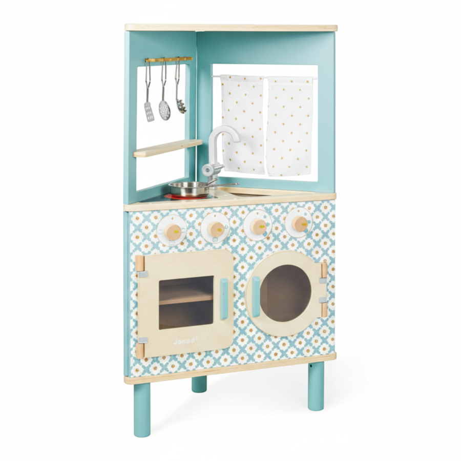 Trójstronna drewniana kuchnia narożna Trio z 5 akcesoriami 3+ / Janod