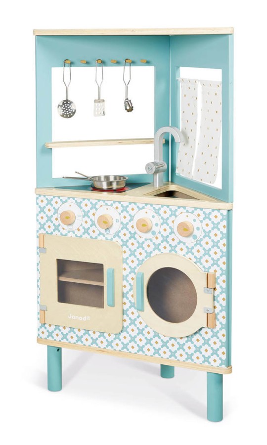 Trójstronna drewniana kuchnia narożna Trio z 5 akcesoriami 3+ / Janod