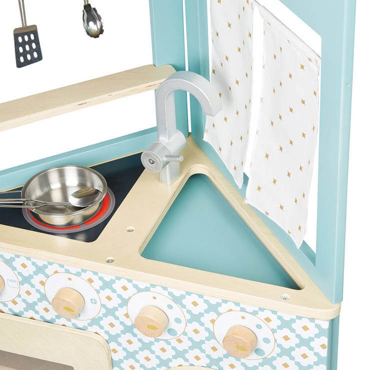 Trójstronna drewniana kuchnia narożna Trio z 5 akcesoriami 3+ / Janod