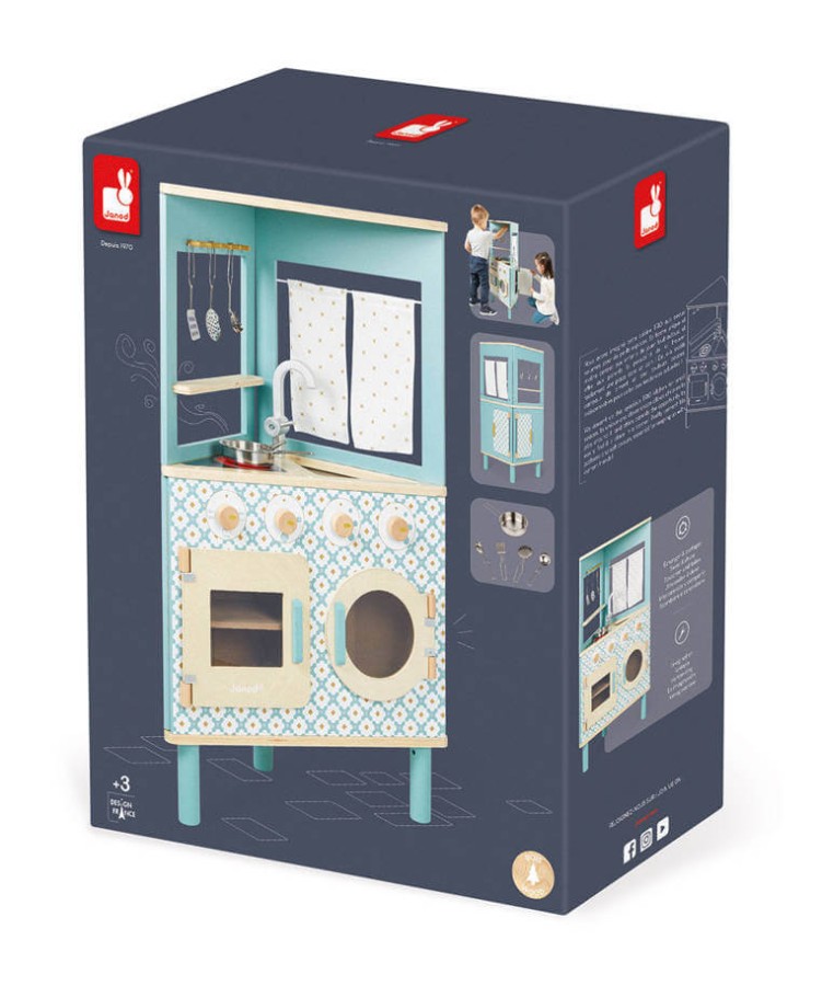 Trójstronna drewniana kuchnia narożna Trio z 5 akcesoriami 3+ / Janod