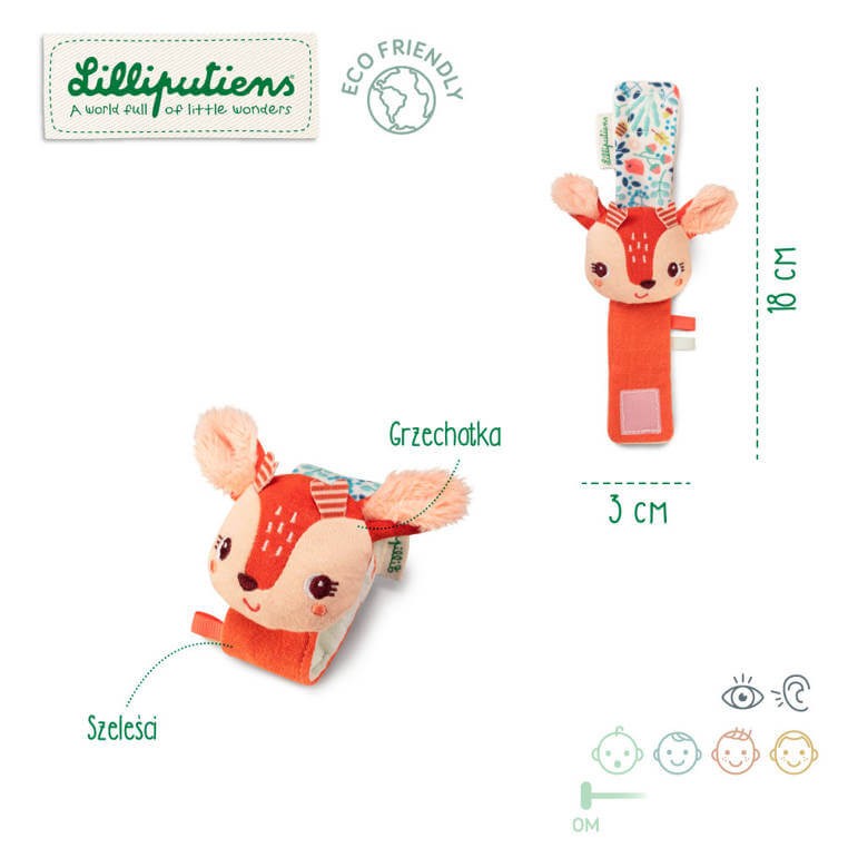 Grzechotka na rękę Sarenka Stella z szeleszczącą folią ECO 0 m+ / Lilliputiens