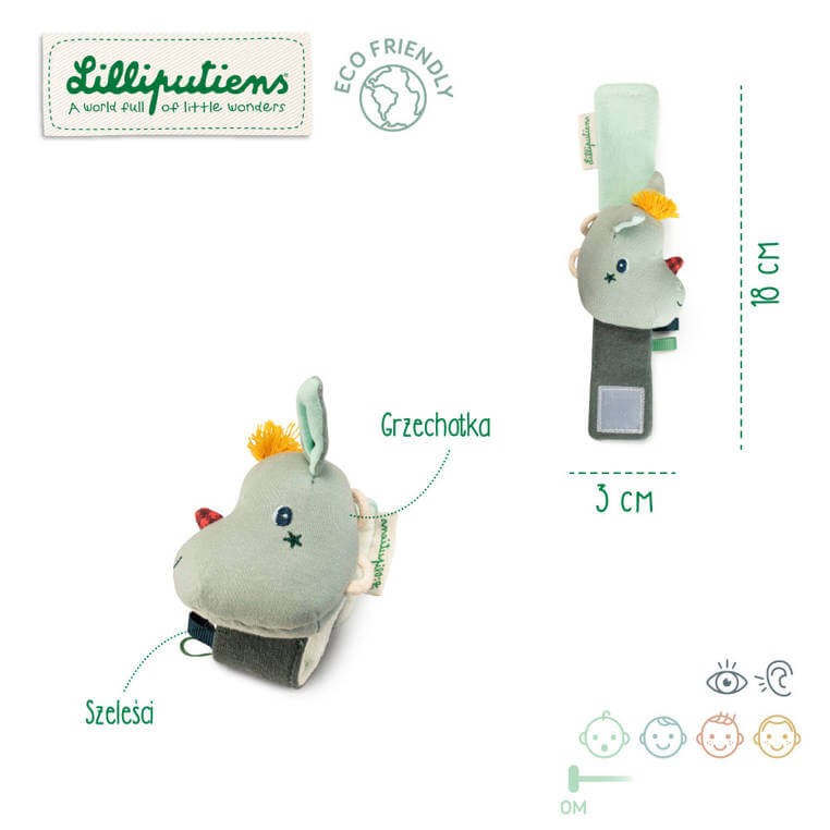 Grzechotka na rękę Smok Joe z szeleszczącą folią ECO 0 m+ / Lilliputiens