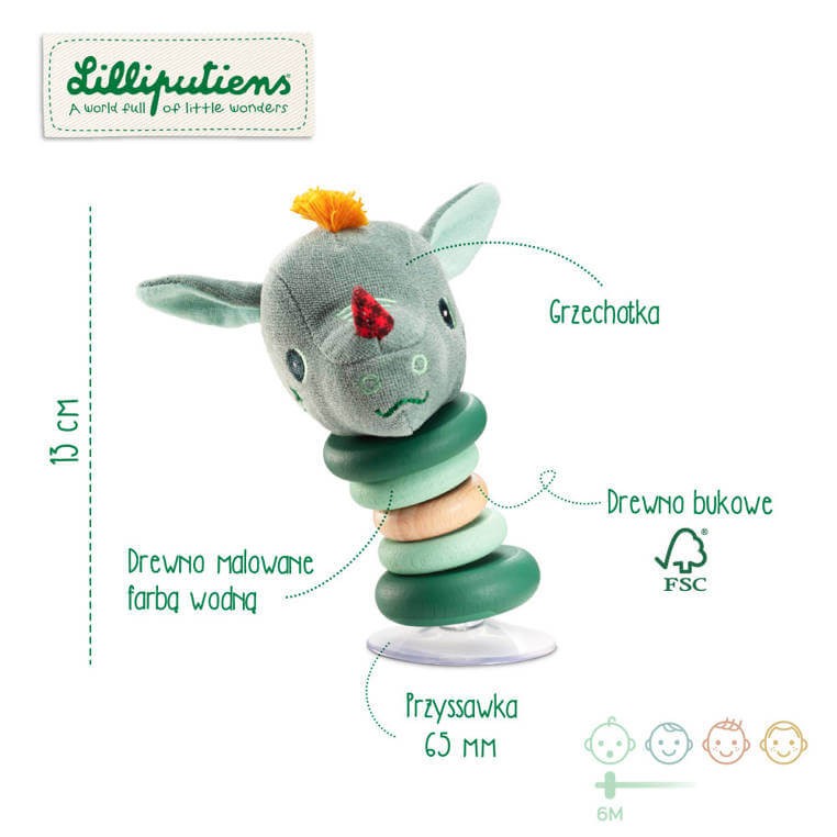 Grzechotka z przyssawką Smok Joe 6 m+ / Lilliputiens