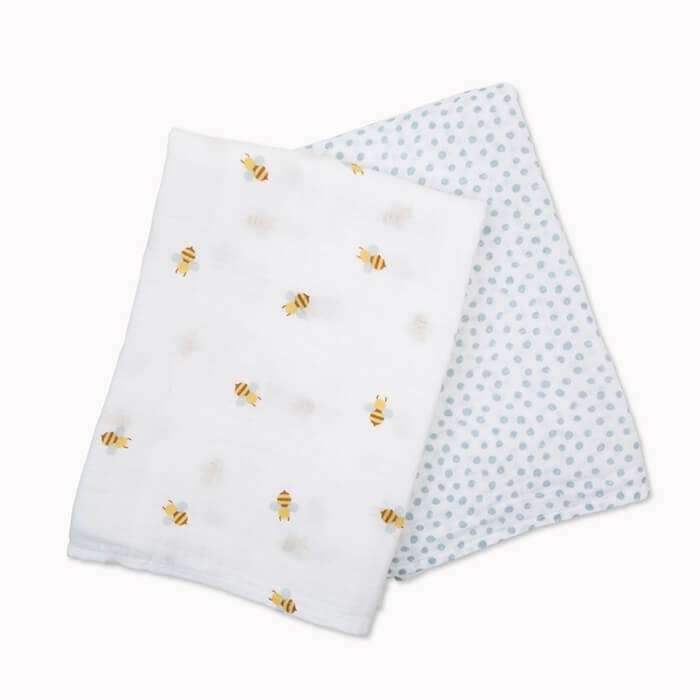Kocyk Otulacz Muślinowy Bees-Dots 2szt. / Lulujo Boho