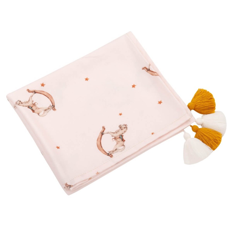 Otulacz lekki kocyk bambusowy Rocking Horses z frędzlami 120x100 cm / Samiboo